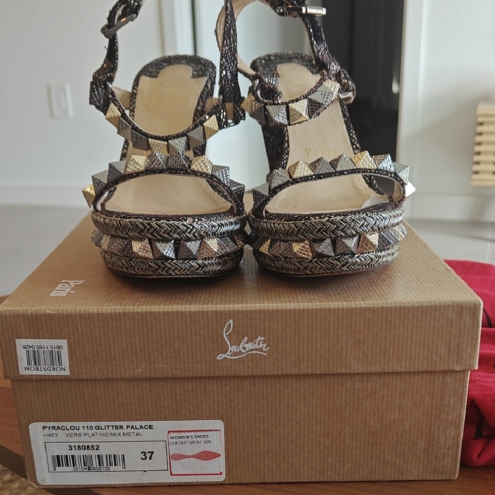 Christian Louboutin Women's Heels - Black and Gold Studded